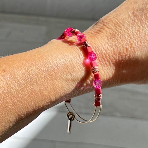 Alex and Ani Fuchsia Beaded Expandable Bangle Bracelet - Picture 1 of 9